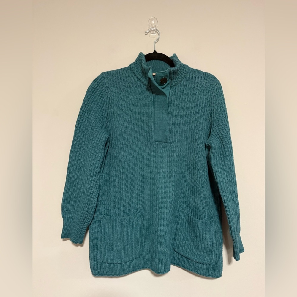 Soft Surroundings Teal Highland Tunic Chunky Knit Sweater Size Petite Medium